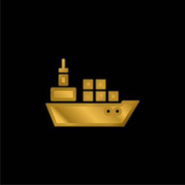 Boat With Containers gold plated metalic icon or logo vector clipart