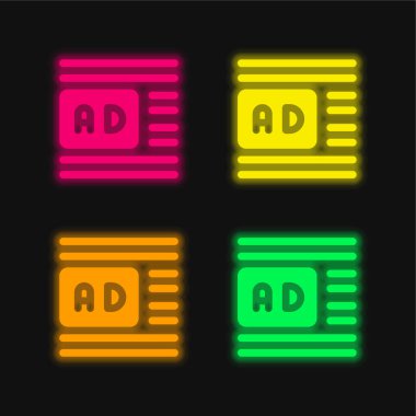 Advertisements four color glowing neon vector icon clipart