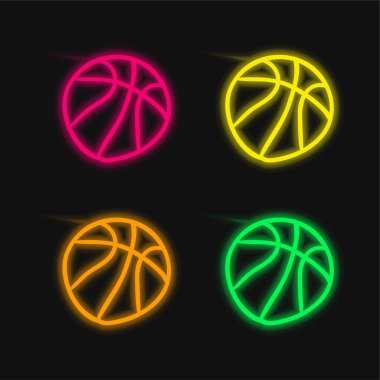 Basketbol Topu Eli Dört renkli neon vektör simgesi çizdi