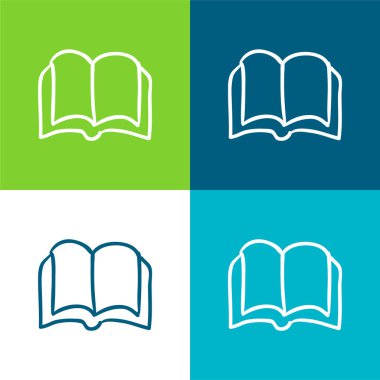 Kitap Açıldı El Çizilmiş Aracı Düz Dört renk minimal simgesi seti