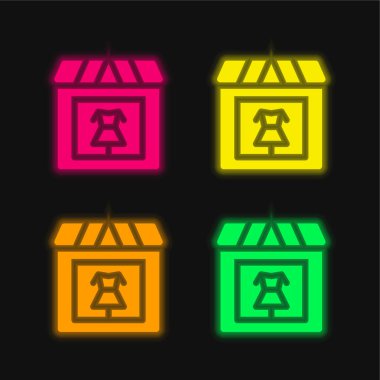 Butik dört renk parlayan neon vektör simgesi