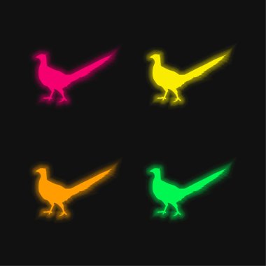 Bird Peasant Animal Shape four color glowing neon vector icon clipart