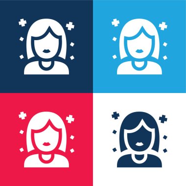 Doğum günü kızı mavi ve kırmızı dört renk minimal simge seti