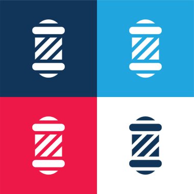 Berber dükkanı mavi ve kırmızı dört renk minimal simge kümesi