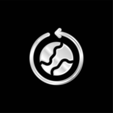 Dünyanın etrafında gümüş kaplama metalik ikon