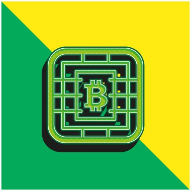 Sim Card 'da Bitcoin Sembolü Yeşil ve Sarı 3d vektör logosu