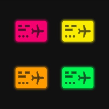 Boarding Pass four color glowing neon vector icon clipart