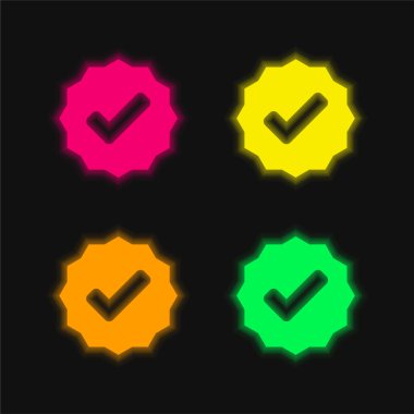 Onaylanmış dört renk neon vektör simgesi