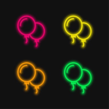 Dört renkli balonlar parlayan neon vektör simgesi