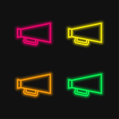 Big Megaphones four color glowing neon vector icon clipart