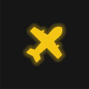 Airplane yellow glowing neon icon clipart