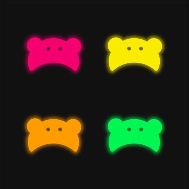 Bebek Ayı Başı Silueti 4 renkli parlayan neon vektör simgesi