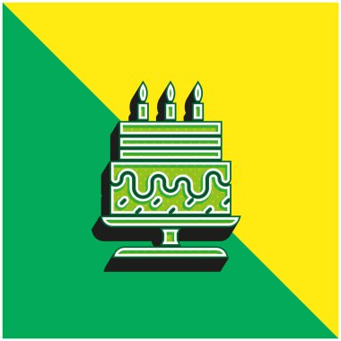 Doğum günü Keki Yeşil ve Sarı 3D vektör simgesi