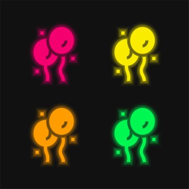 Dört renkli balonlar parlayan neon vektör simgesi