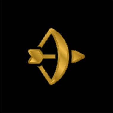 Yay ve Ok altın kaplama metalik simge veya logo vektörü
