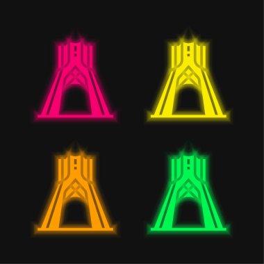 Azadi parlayan dört renk neon vektör simgesi
