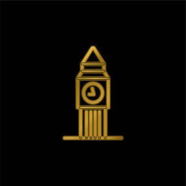 Big Ben gold plated metalic icon or logo vector clipart