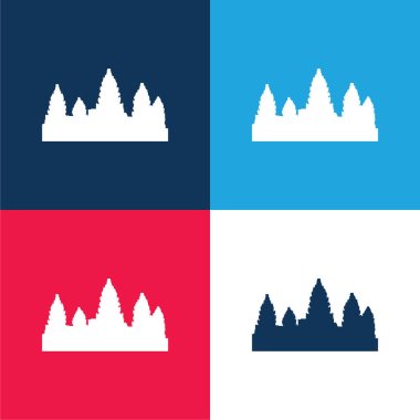 Angkor Wat blue and red four color minimal icon set clipart
