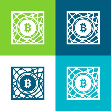 Bitcoin Dijital Ağ Sembolü Düz 4 renk minimal simgesi seti
