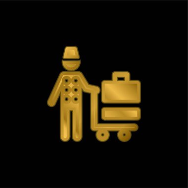 Bellhop gold plated metalic icon or logo vector clipart