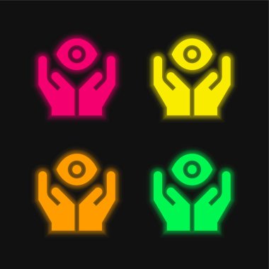 Körlük dört renk parlayan neon vektör simgesi