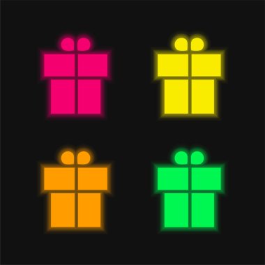 Dört renkli parlak neon vektör simgesiyle kutulanmış hediye.