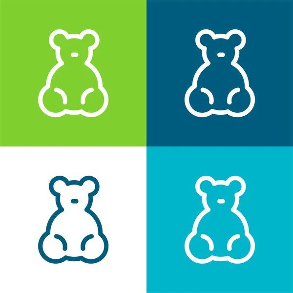 Bebé Oso Juguete Plano Cuatro Colores Mínimo Icono Conjunto — Vector de stock