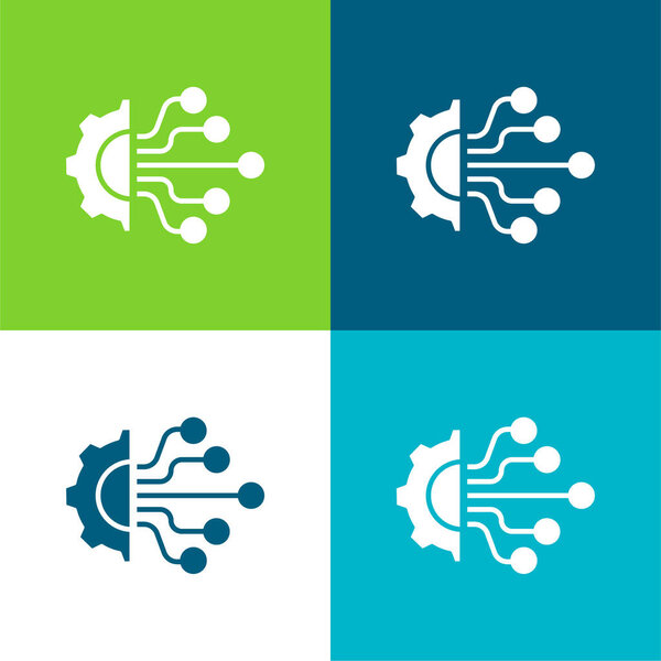 Искусственный интеллект Плоский четырехцветный минимальный набор значков