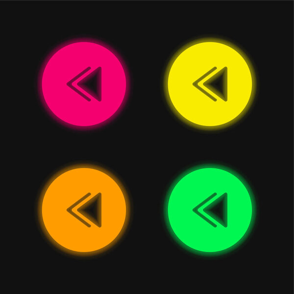 Backward four color glowing neon vector icon