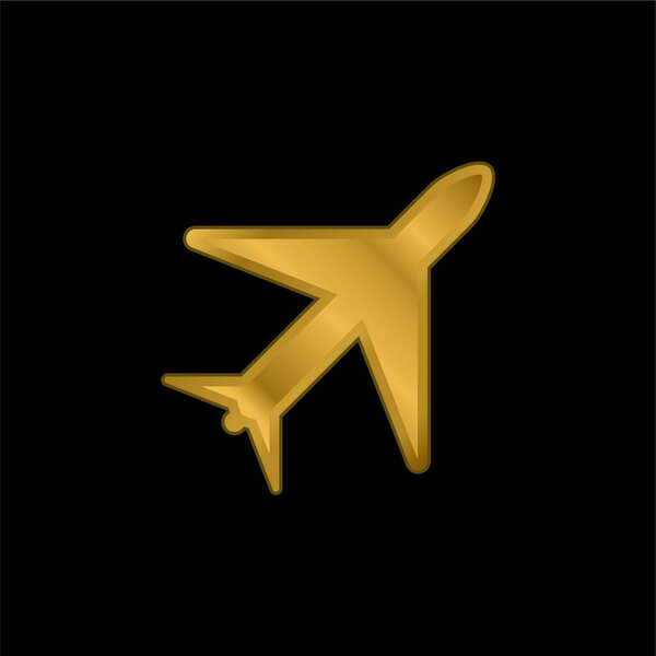 Airplane gold plated metalic icon or logo vector