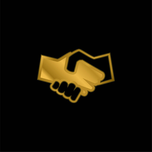 Black And White Shaking Hands gold plated metalic icon or logo vector