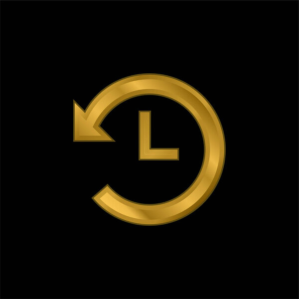 Backward Time gold plated metalic icon or logo vector