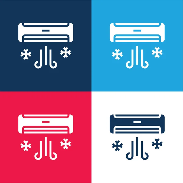 Air Conditioner Blauw Rood Vier Kleuren Minimale Pictogram Set — Stockvector