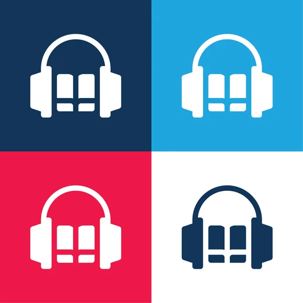 Audiobook Blue Red Four Color Minimal Icon Set — Stock Vector