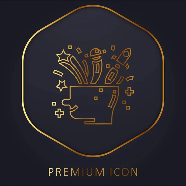 Hersenen Gouden Lijn Premium Logo Pictogram — Stockvector