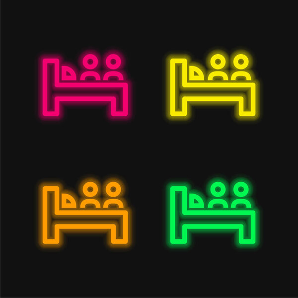 Bed For Two Persons four color glowing neon vector icon