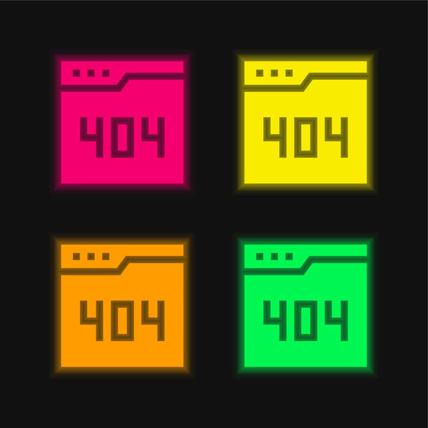 404 Ошибка четыре цвета светящийся неоновый вектор значок