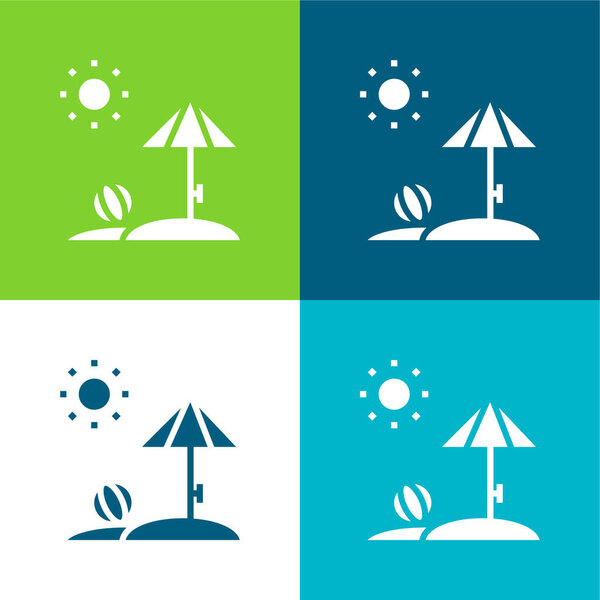 Beach Flat four color minimal icon set