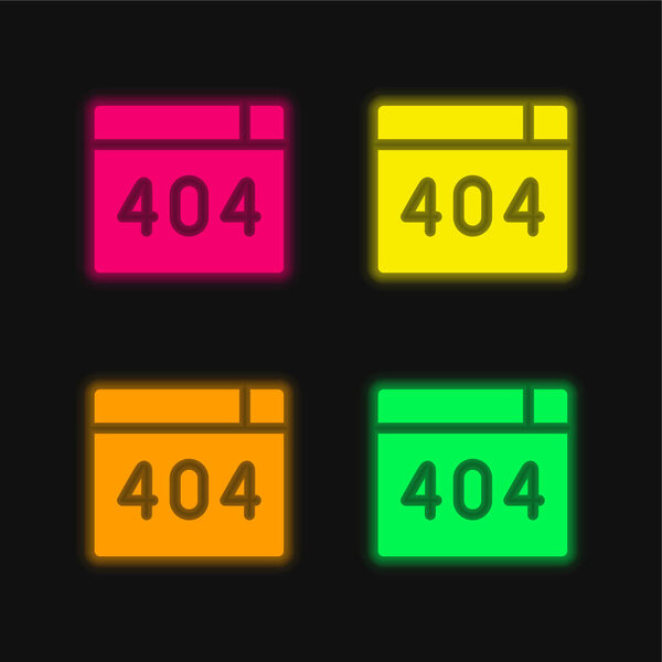 404 Error four color glowing neon vector icon
