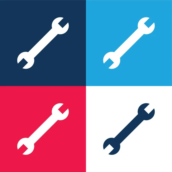 Llave Ajustable Azul Rojo Conjunto Iconos Mínimo Cuatro Colores — Vector de stock