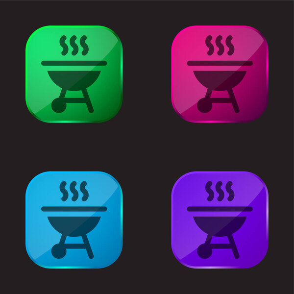 Barbecue four color glass button icon