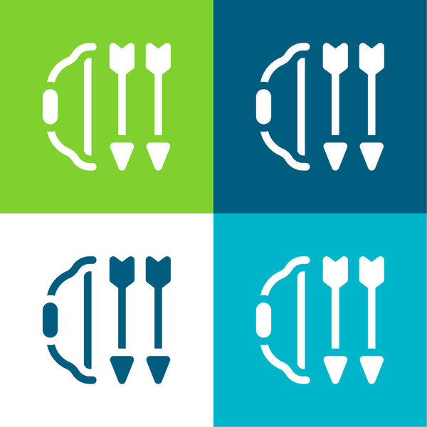 Bow And Arrow Flat four color minimal icon set