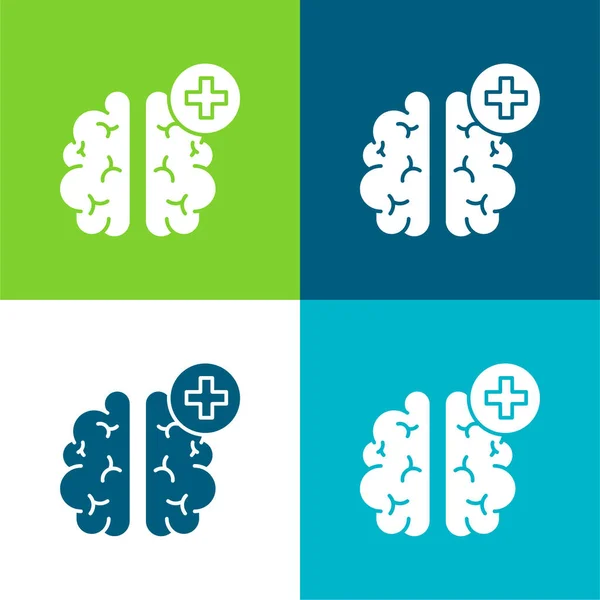 Brain Flat Vier Kleuren Minimale Pictogram Set — Stockvector