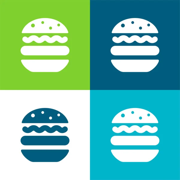 Big Hamburger Flat Cztery Kolory Minimalny Zestaw Ikon — Wektor stockowy