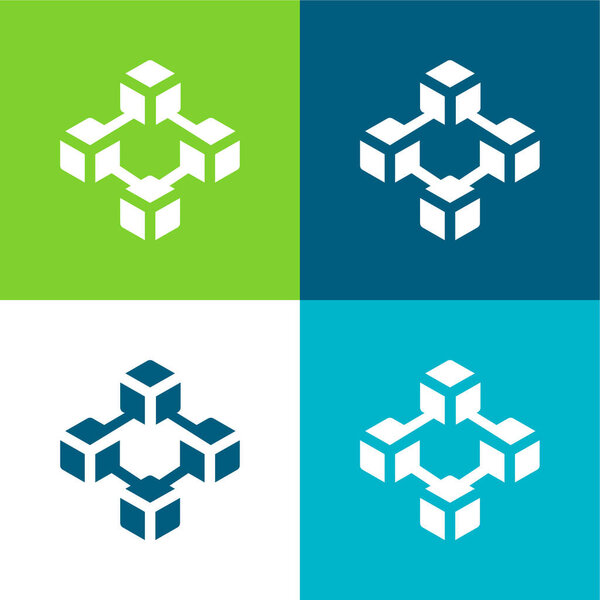 Блокчейн Плоский четырехцветный минимальный набор значков