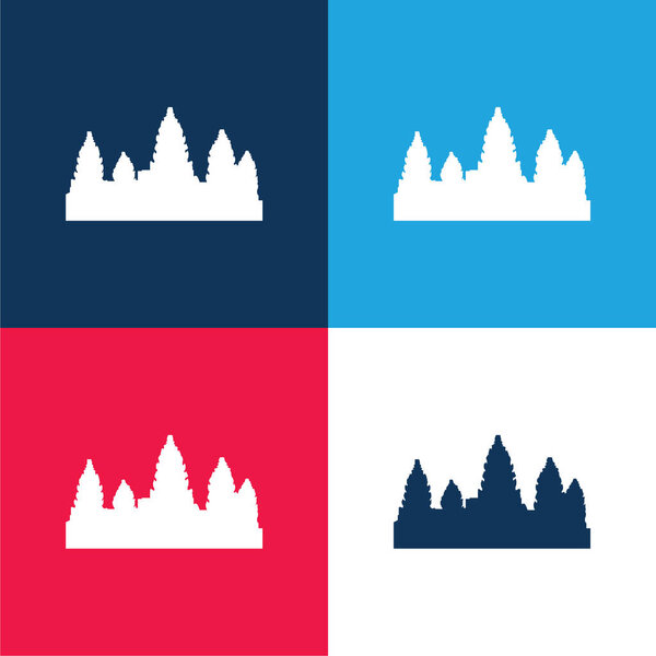 Angkor Wat blue and red four color minimal icon set