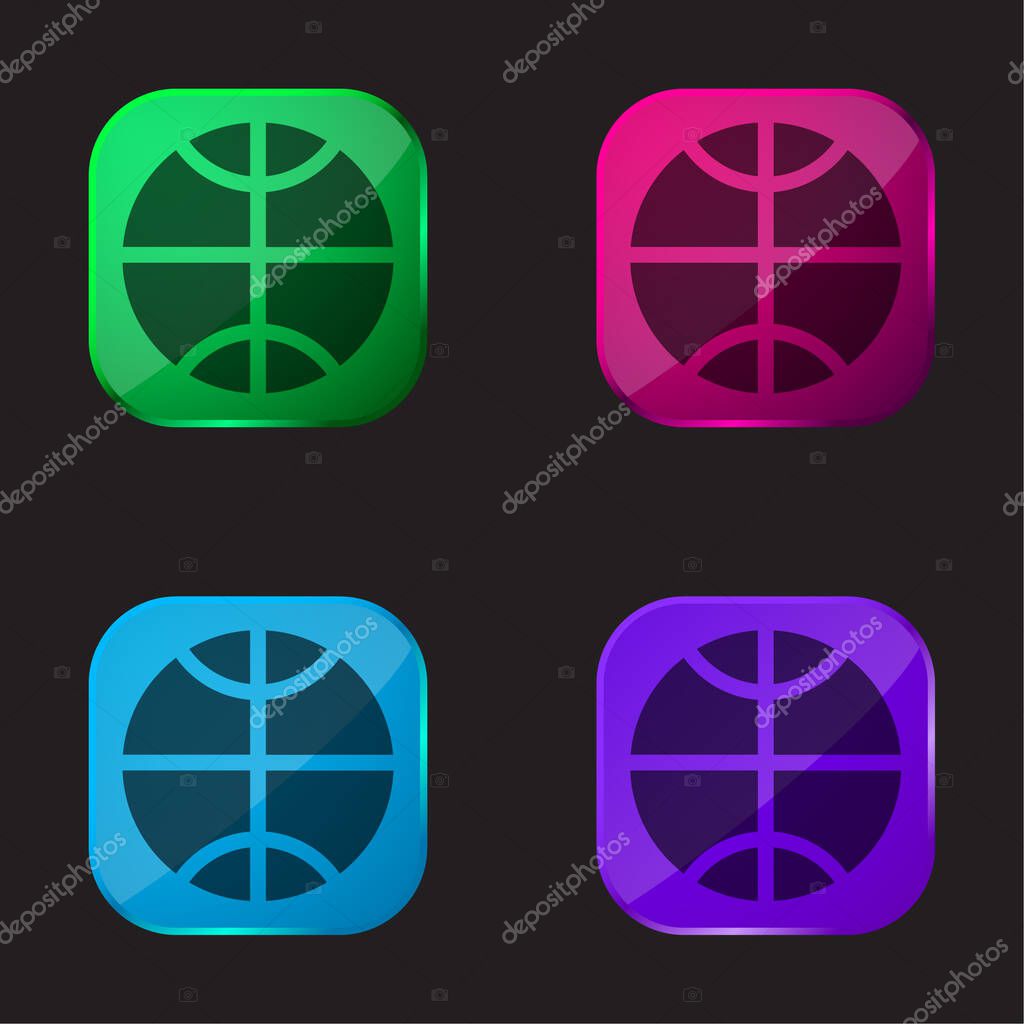 Basketball Ball four color glass button icon