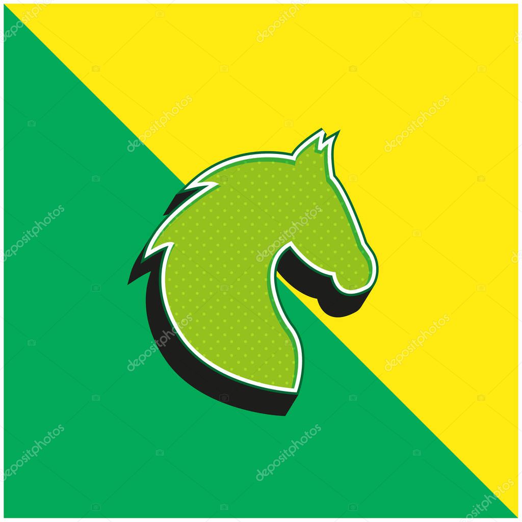 Black Head Horse Side View With Horsehair Green and yellow modern 3d vector icon logo