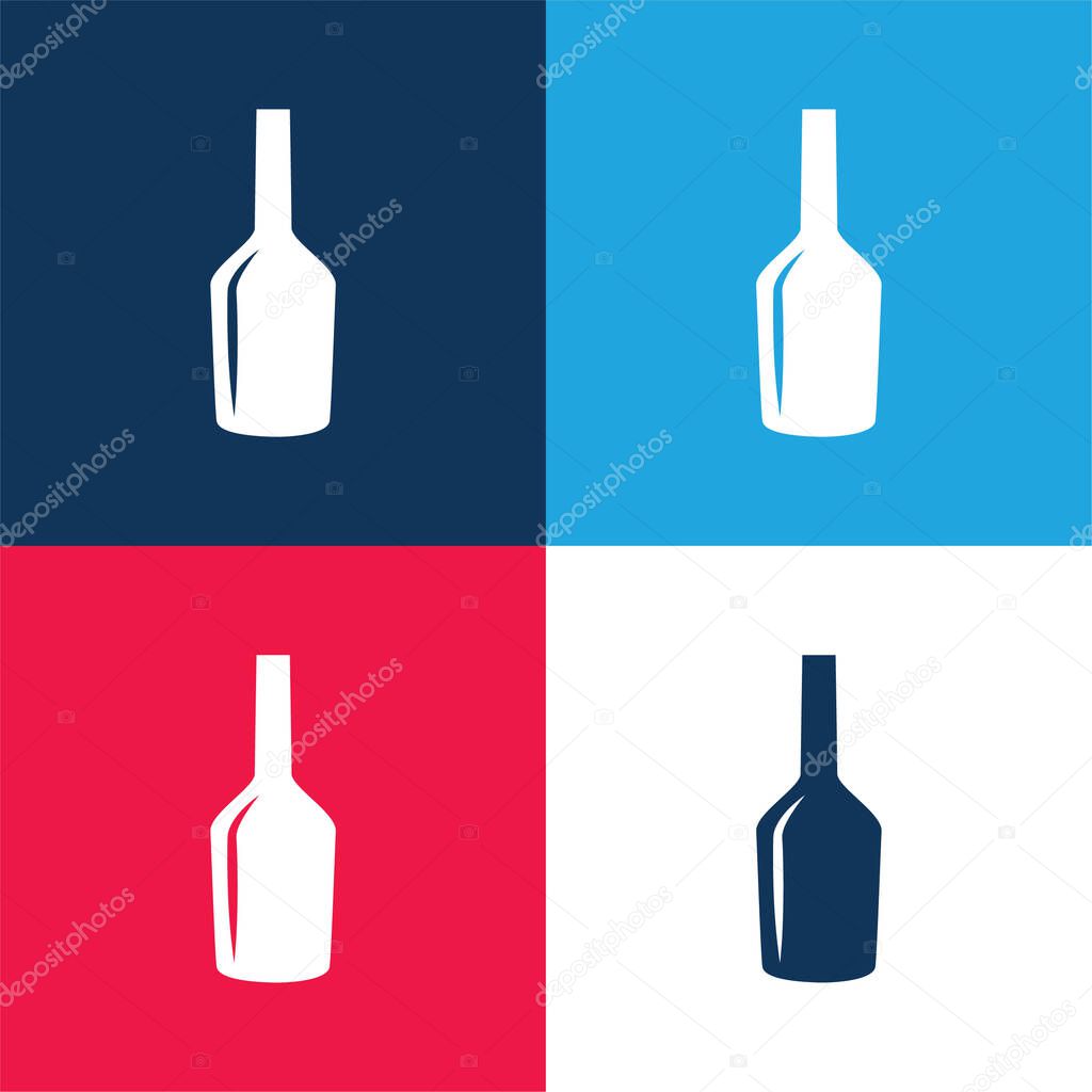 Black Wine Bottle Glass Shape blue and red four color minimal icon set