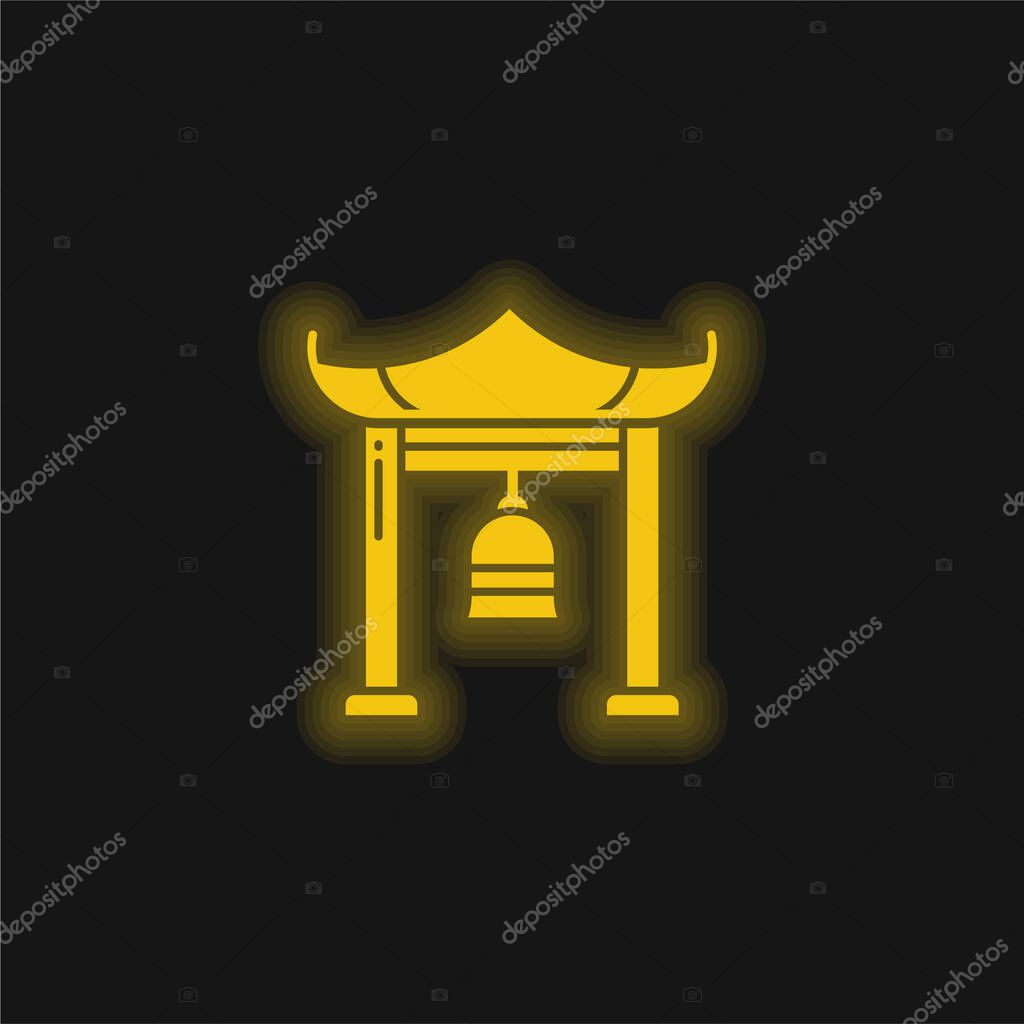 Bell yellow glowing neon icon